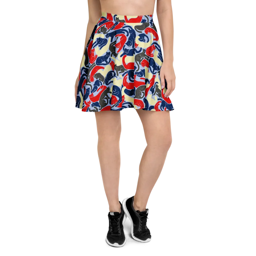Crimson Catnap on Skater Skirt — Front