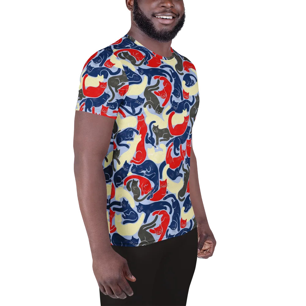 Crimson Catnap on Men's Athletic T-Shirt — Right