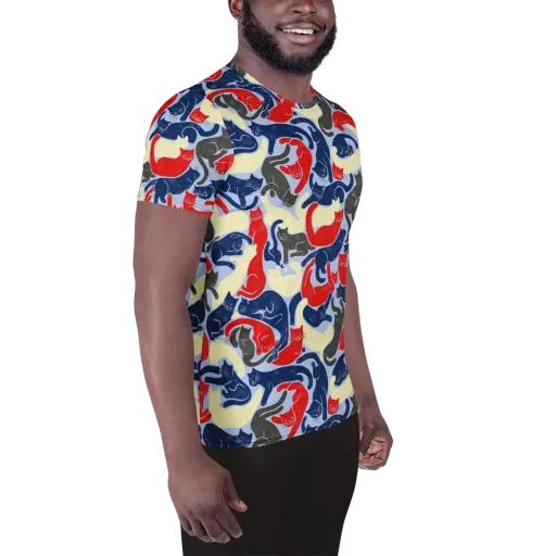 Crimson Catnap on a Men's Athletic T-Shirt