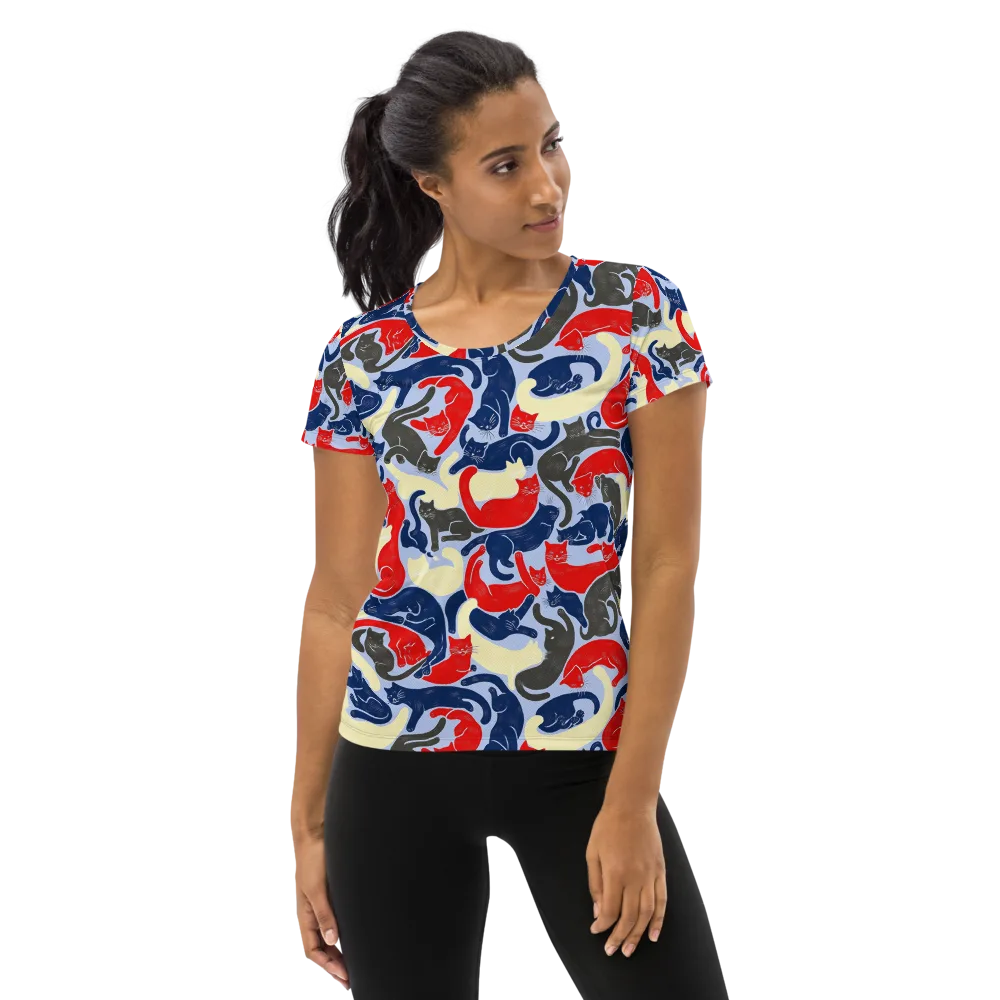 Crimson Catnap on Women's Athletic T-Shirt — Front