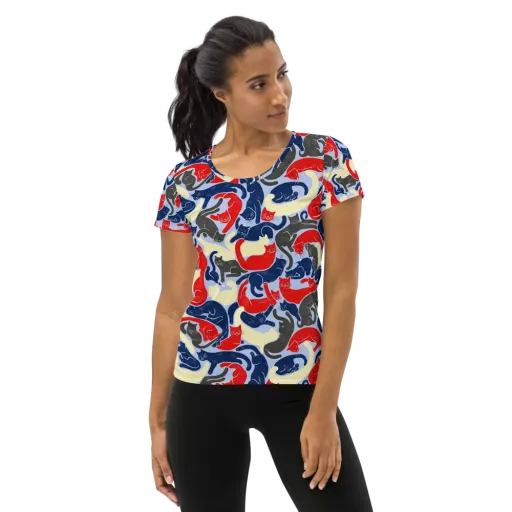 Crimson Catnap on a Women's Athletic T-Shirt