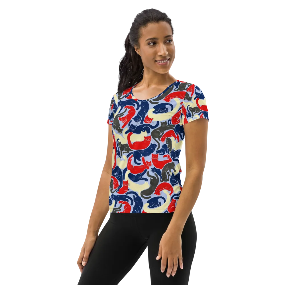 Crimson Catnap on Women's Athletic T-Shirt — Left