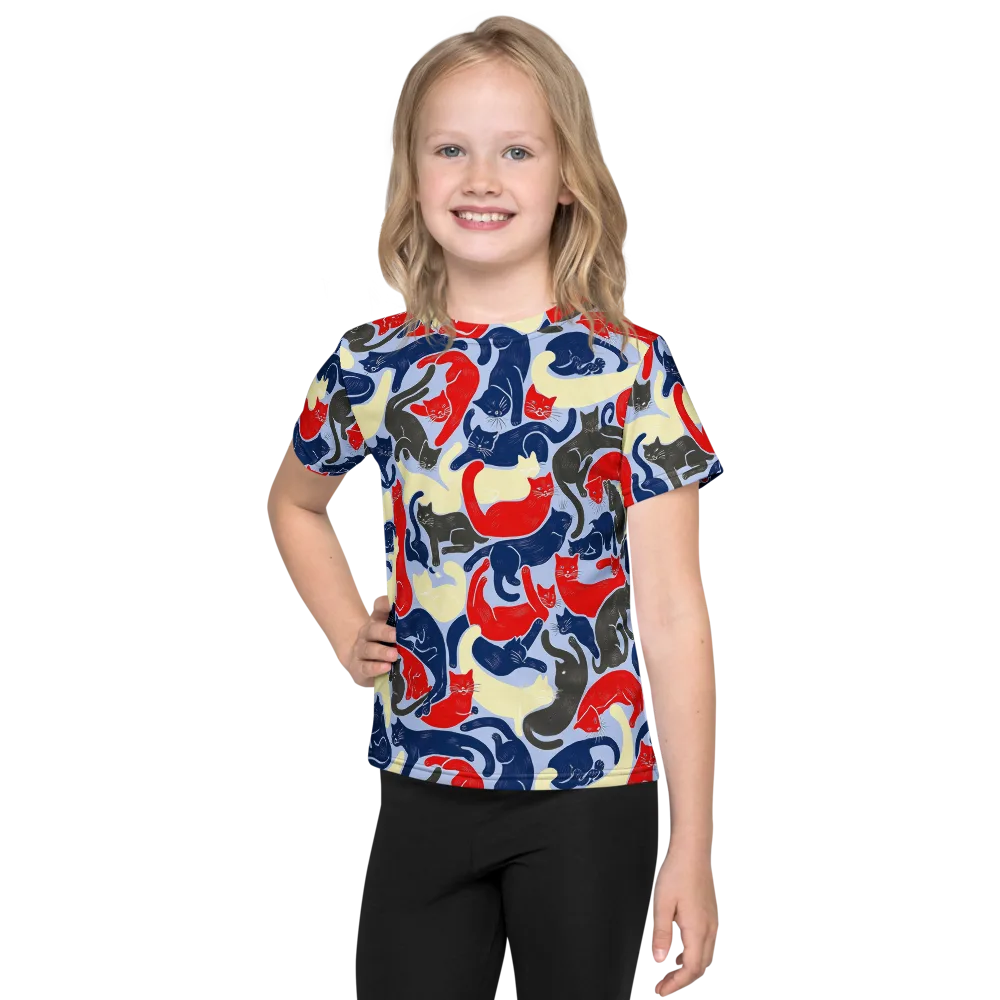 Crimson Catnap on Kids Crew Neck T-Shirt — Front