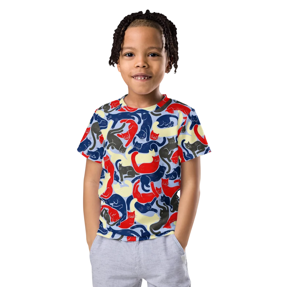 Crimson Catnap on Kids Crew Neck T-Shirt — Front