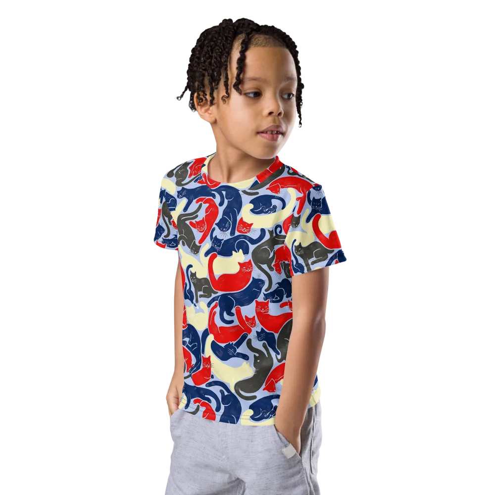 Crimson Catnap on Kids Crew Neck T-Shirt — Left Front