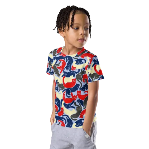Crimson Catnap on a Kids Crew Neck T-Shirt