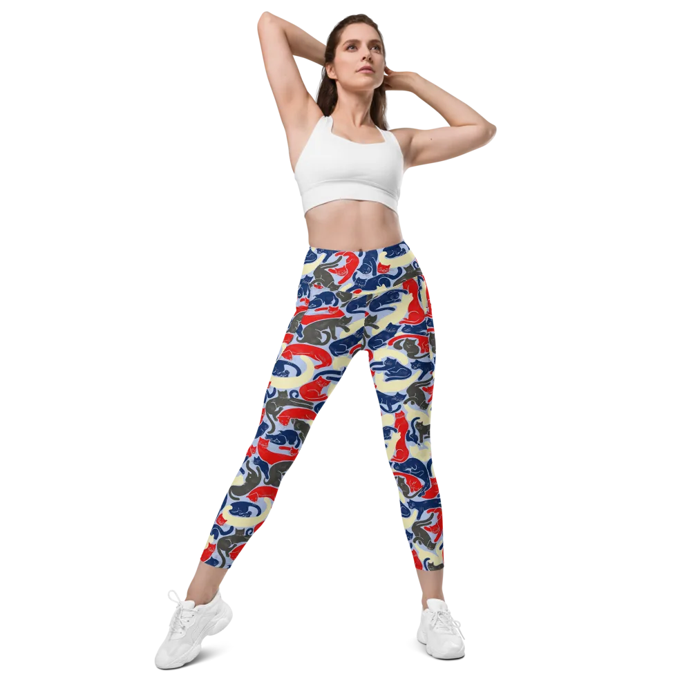 Crimson Catnap on Leggings with Pockets — Front