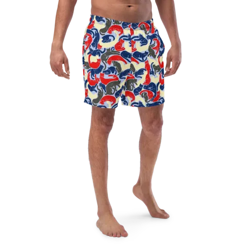 Crimson Catnap on a Swim Trunks