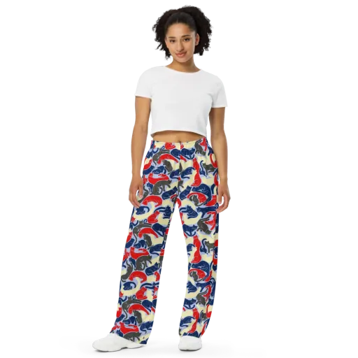 Crimson Catnap on a Wide-Leg Pants