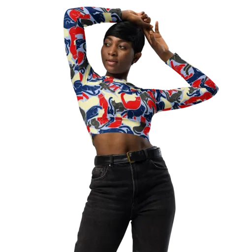 Crimson Catnap on a Long Sleeve Crop Top