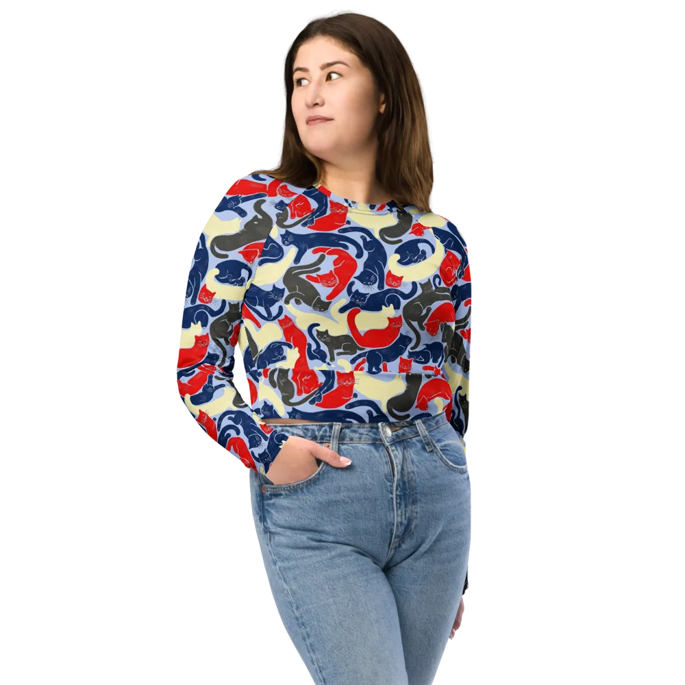 Crimson Catnap on Long Sleeve Crop Top — Front