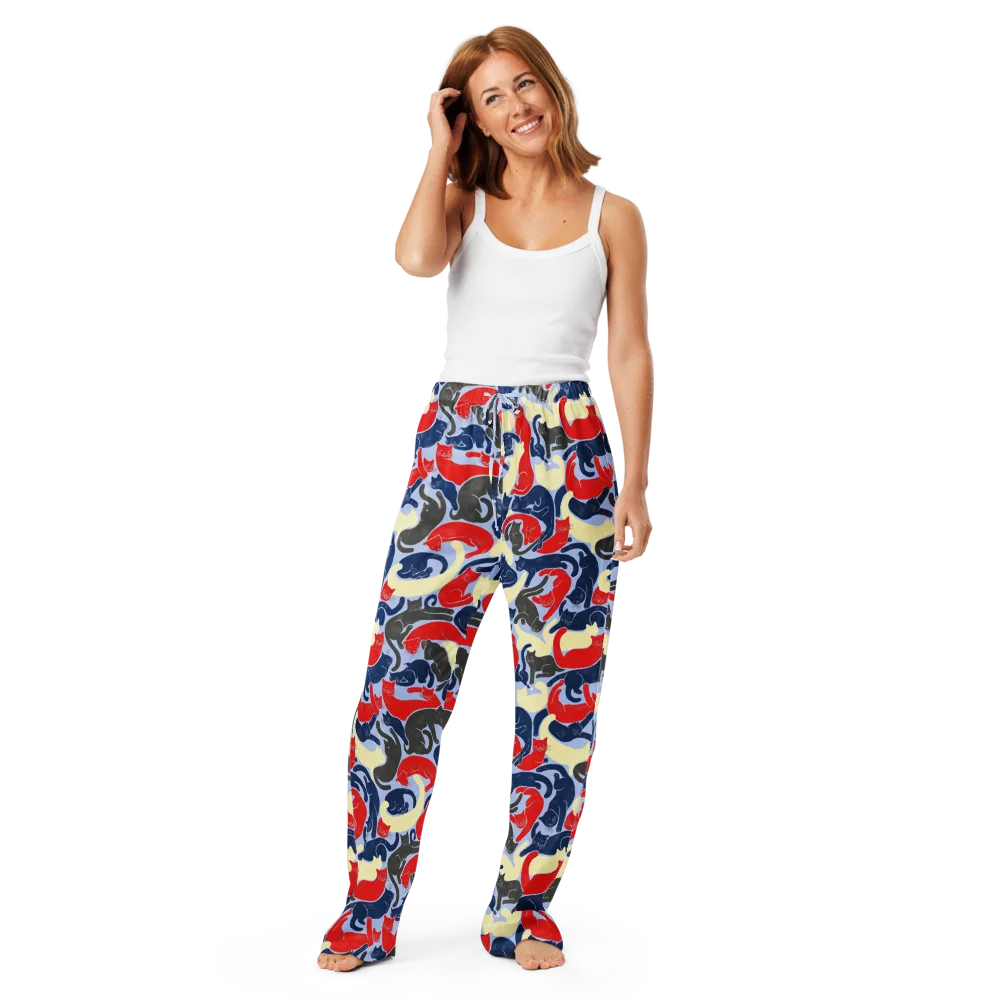 Crimson Catnap on Women's Pajama Pants — Front