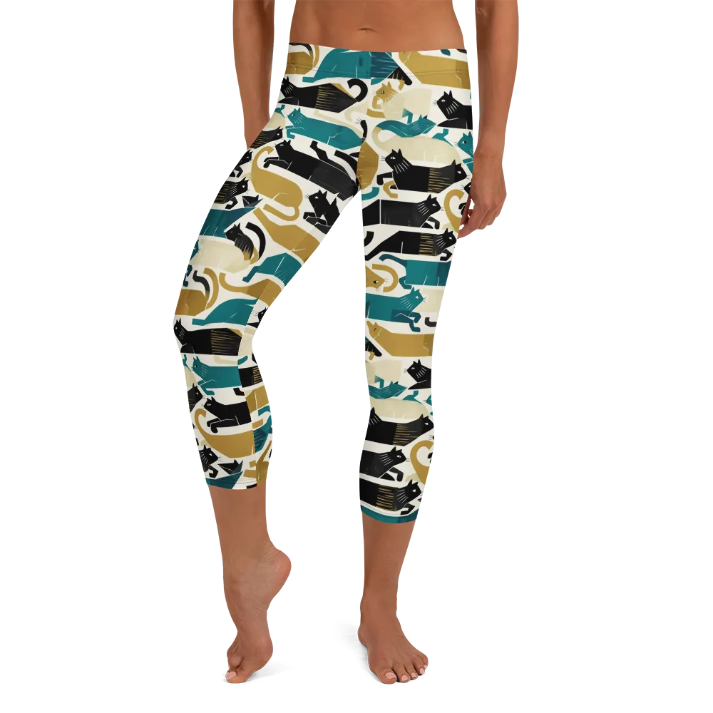 Art Deco Alley Cats on Capri Leggings — Front
