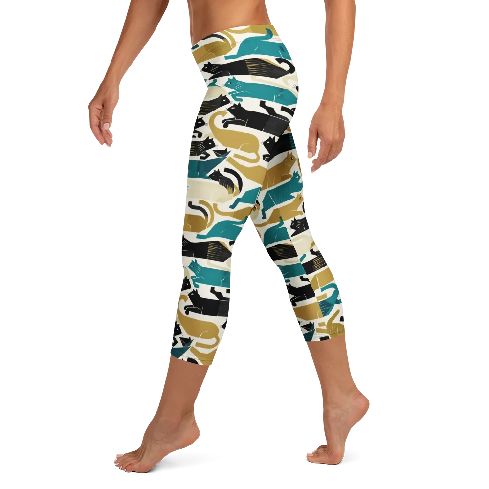 Art Deco Alley Cats on Capri Leggings — Left