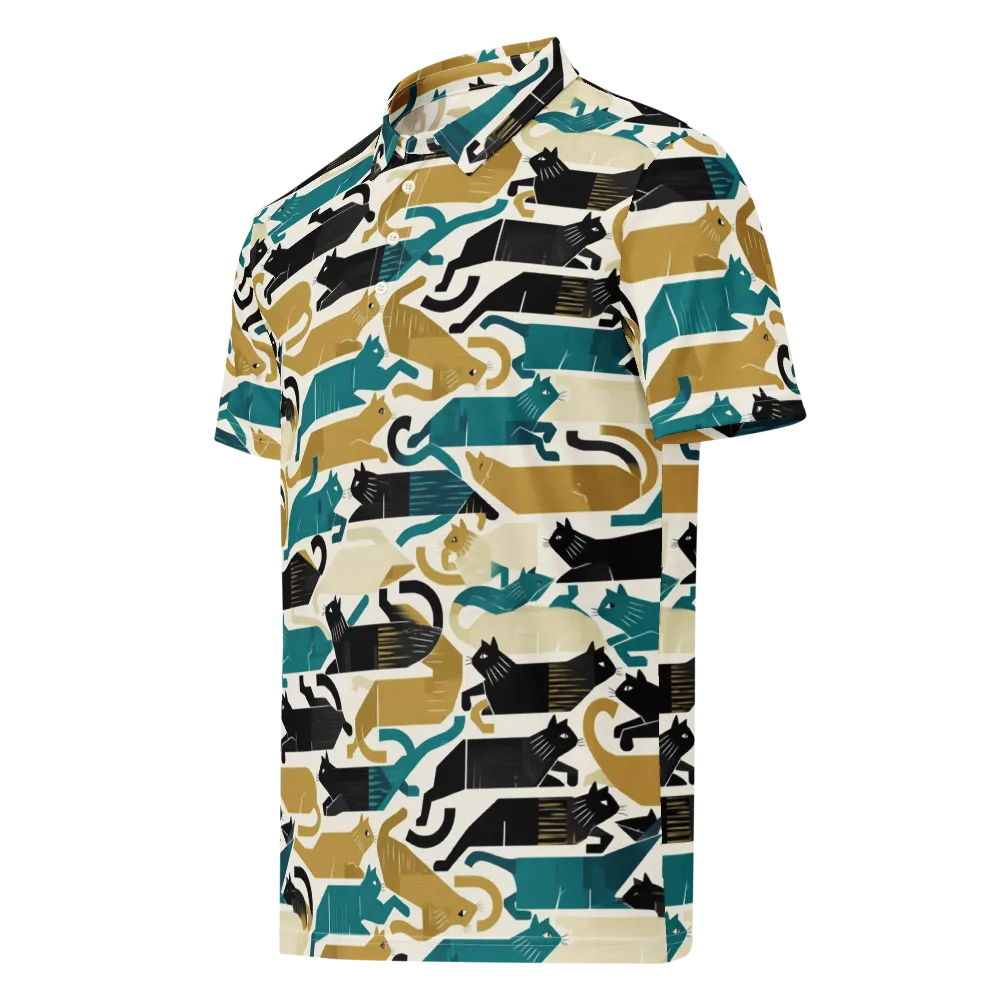 Art Deco Alley Cats on Men's Slim Fit Polo Shirt — Left Front