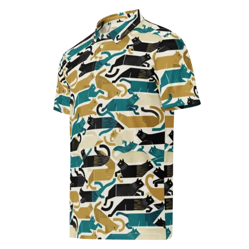 Art Deco Alley Cats on a Men's Slim Fit Polo Shirt