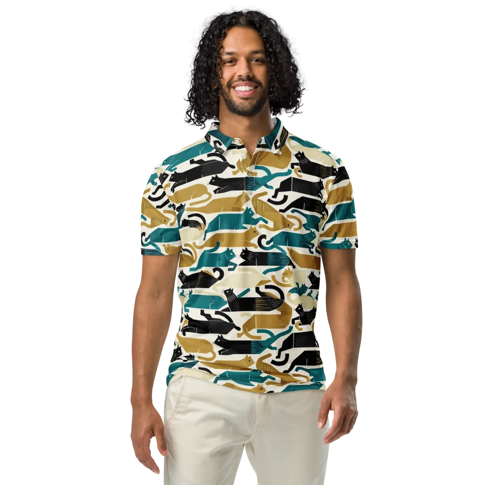 Art Deco Alley Cats on Men's Slim Fit Polo Shirt — Front