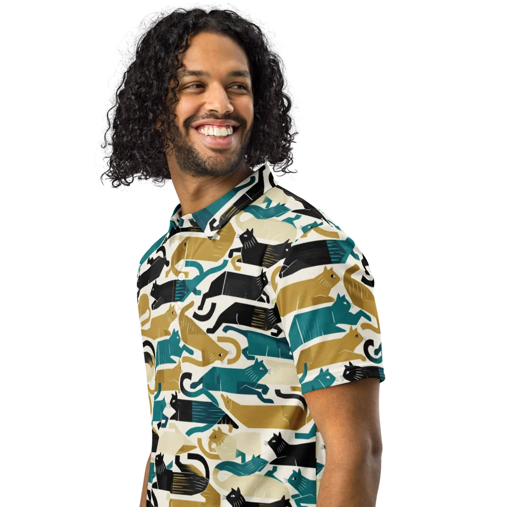 Art Deco Alley Cats on Men's Slim Fit Polo Shirt — Left Front