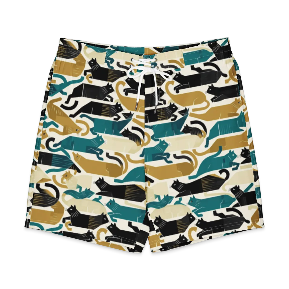 Art Deco Alley Cats on Men's Board Shorts — Front