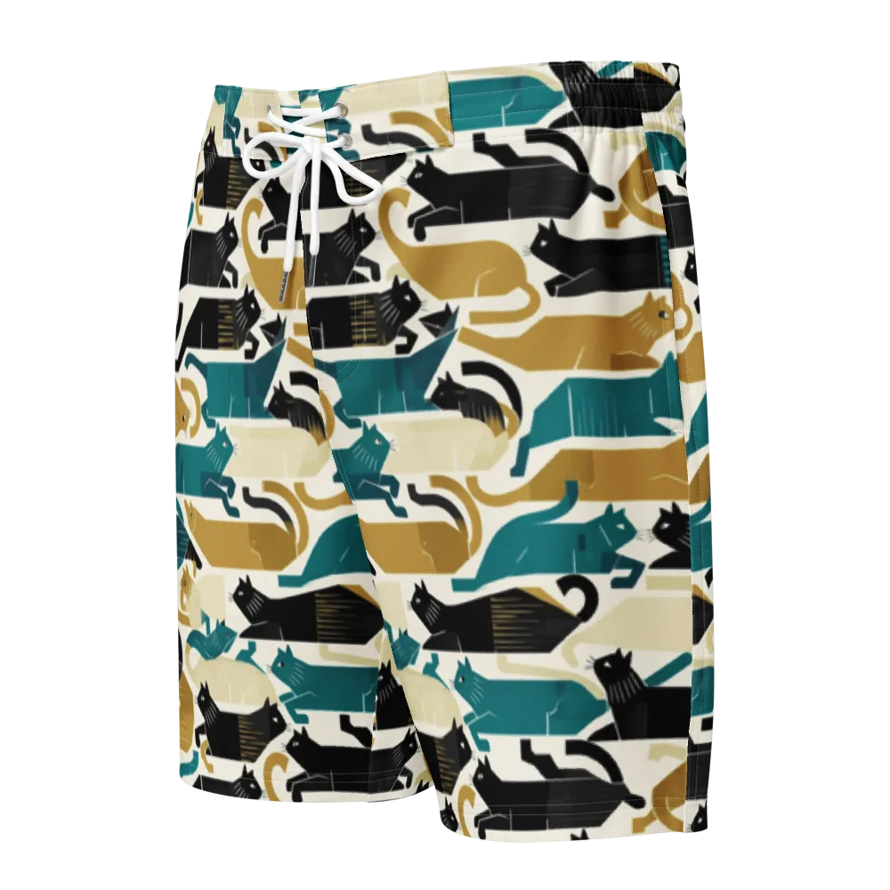 Art Deco Alley Cats on Men's Board Shorts — Front