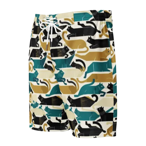 Art Deco Alley Cats on a Men's Board Shorts
