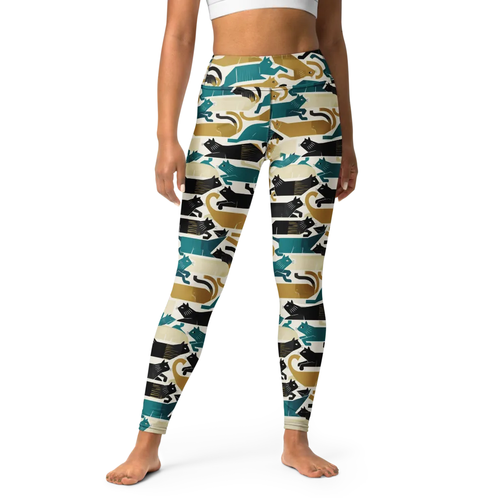 Art Deco Alley Cats on Yoga Leggings — Front