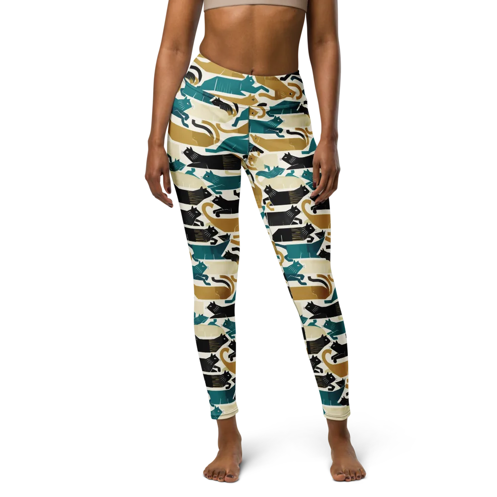 Art Deco Alley Cats on Yoga Leggings — Front