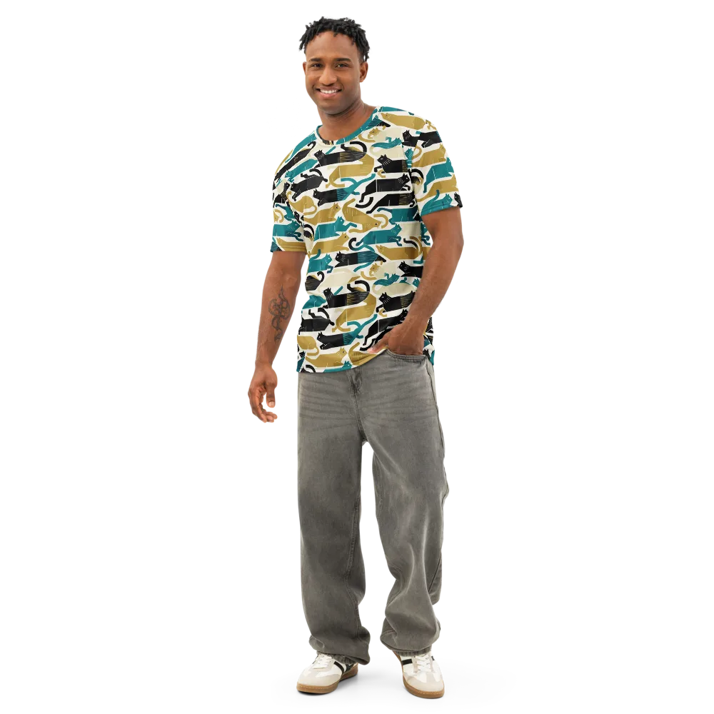 Art Deco Alley Cats on Men's Cotton Crew Neck T-Shirt — Front