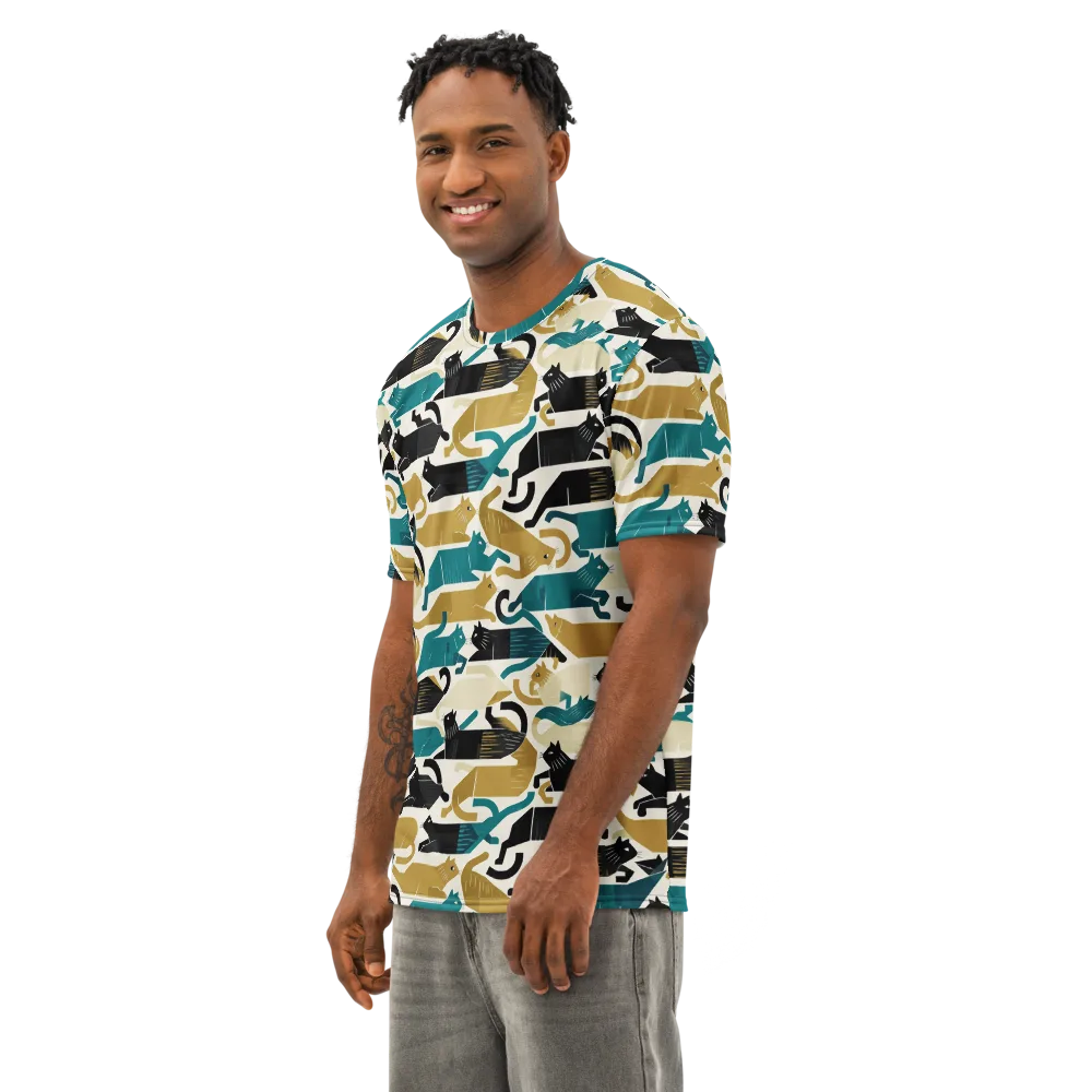 Art Deco Alley Cats on Men's Cotton Crew Neck T-Shirt — Left Front