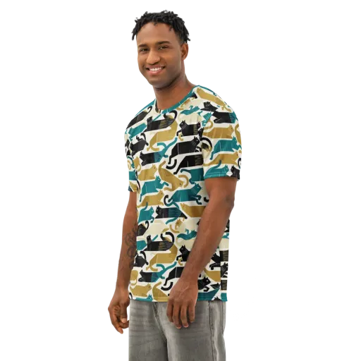 Art Deco Alley Cats on a Men's Cotton Crew Neck T-Shirt