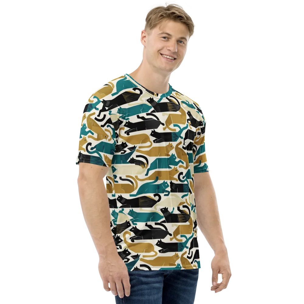 Art Deco Alley Cats on Men's Crew Neck T-Shirt — Right