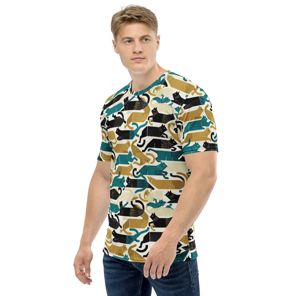 Art Deco Alley Cats on Men's Crew Neck T-Shirt — Left