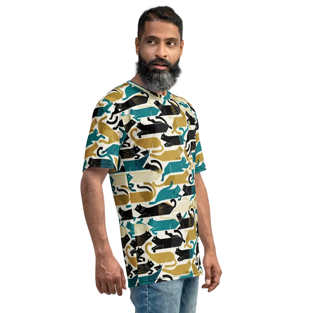 Art Deco Alley Cats on Men's Crew Neck T-Shirt — Right