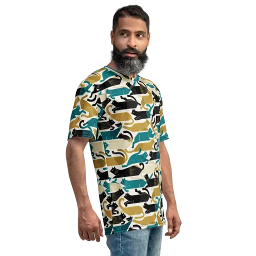 Art Deco Alley Cats on a Men's Crew Neck T-Shirt