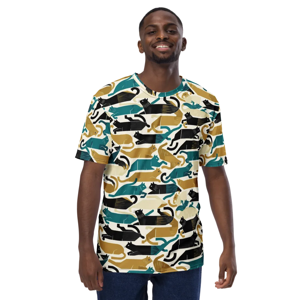 Art Deco Alley Cats on Men's Crew Neck T-Shirt — Front