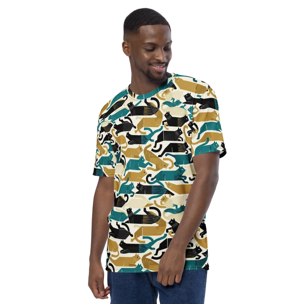 Art Deco Alley Cats on Men's Crew Neck T-Shirt — Left