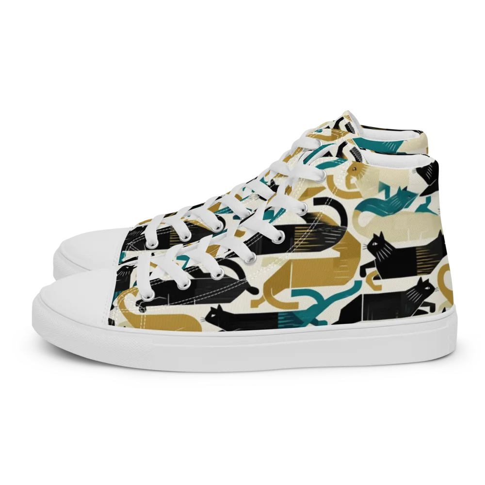 Art Deco Alley Cats on Men's High Top Canvas Shoes — Left