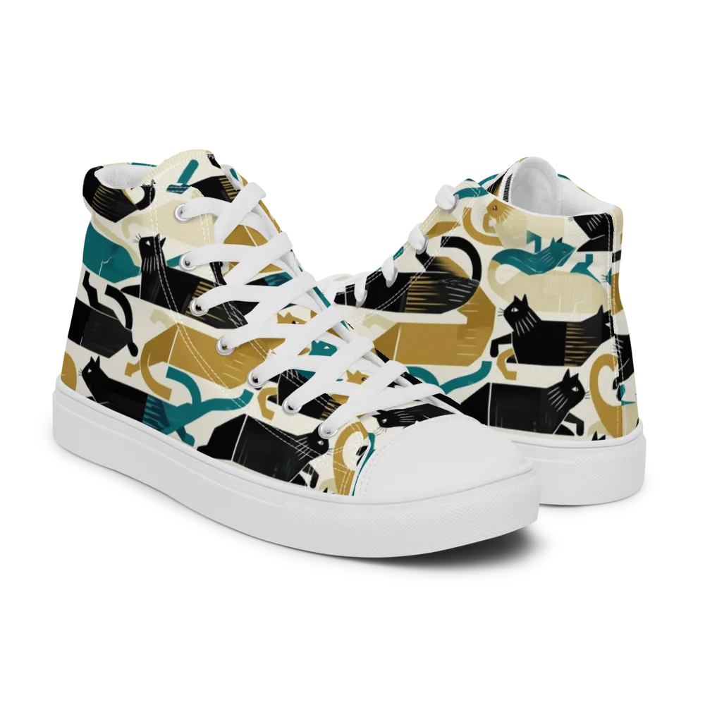 Art Deco Alley Cats on Men's High Top Canvas Shoes — Right