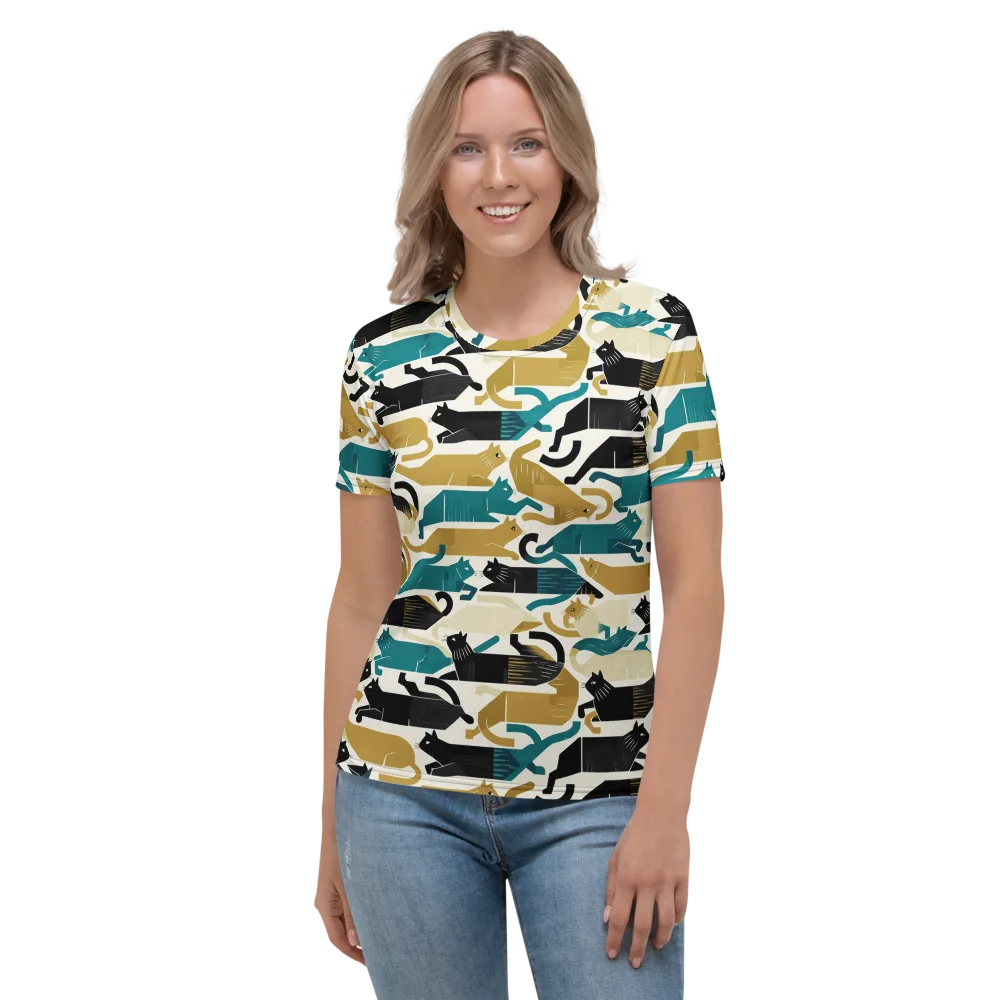 Art Deco Alley Cats on Women's Crew Neck T-Shirt — Front