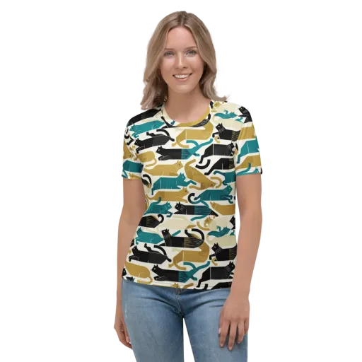Art Deco Alley Cats on a Women's Crew Neck T-Shirt
