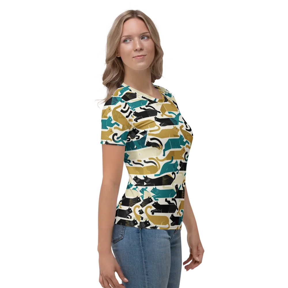 Art Deco Alley Cats on Women's Crew Neck T-Shirt — Right
