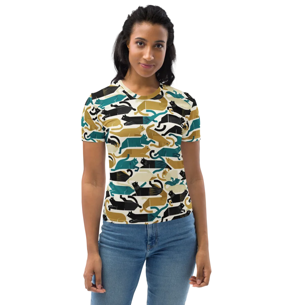 Art Deco Alley Cats on Women's Crew Neck T-Shirt — Front