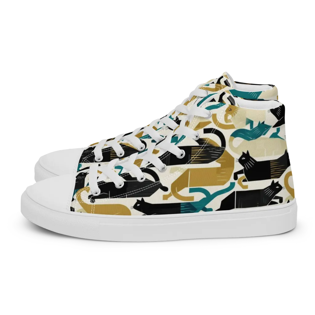 Art Deco Alley Cats on Women's High Top Canvas Shoes — Left