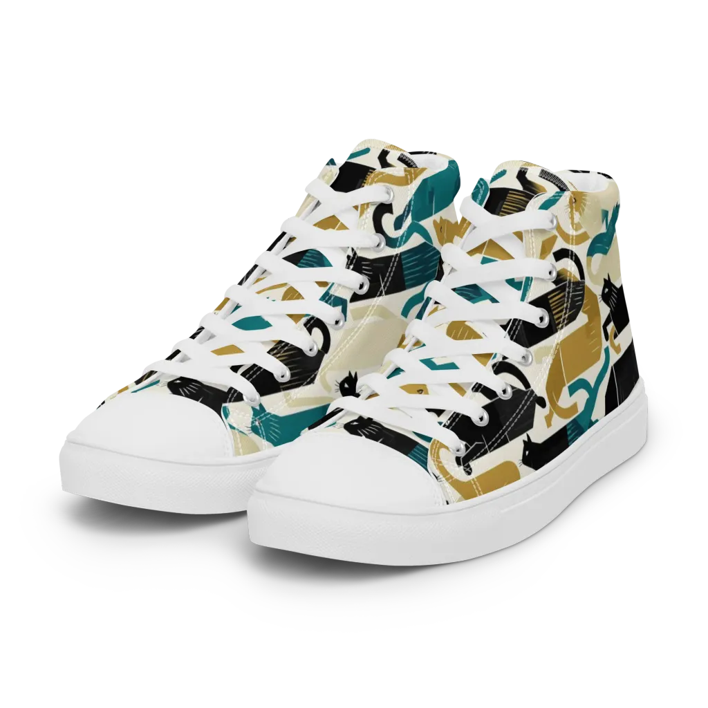 Art Deco Alley Cats on Women's High Top Canvas Shoes — Left Front
