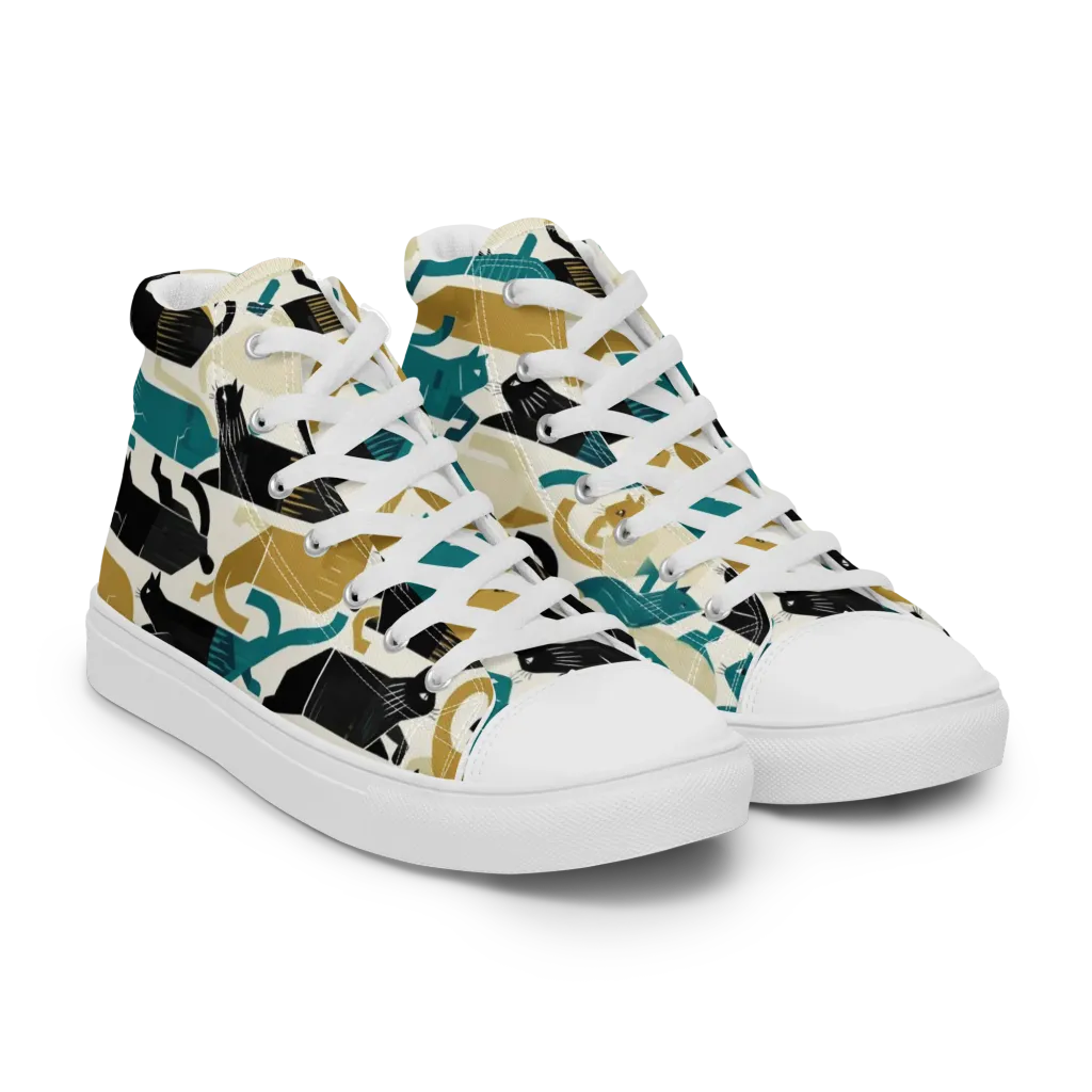 Art Deco Alley Cats on Women's High Top Canvas Shoes — Right Front