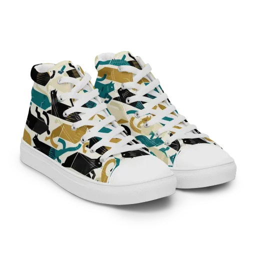 Art Deco Alley Cats on a Women's High Top Canvas Shoes