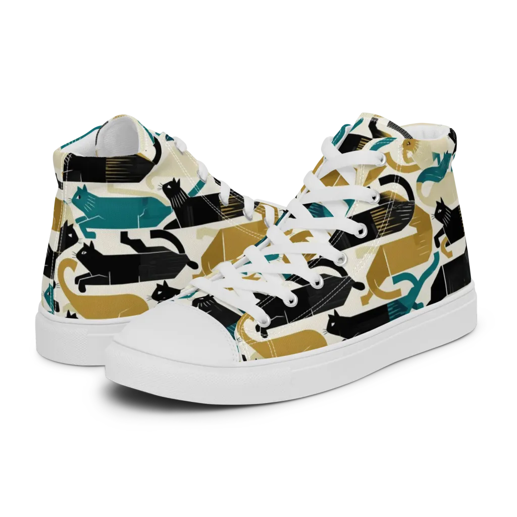 Art Deco Alley Cats on Women's High Top Canvas Shoes — Left