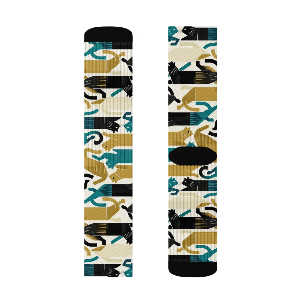 Art Deco Alley Cats on Socks — Right Sock