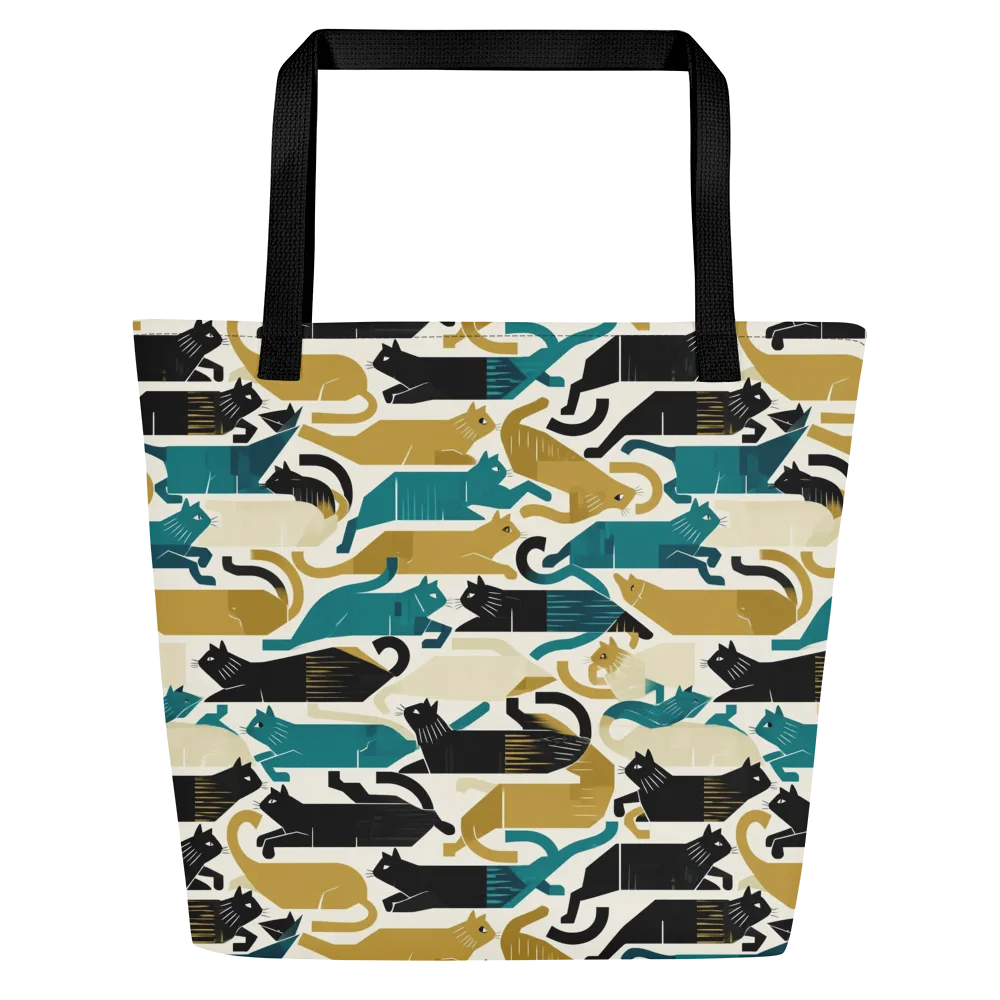 Art Deco Alley Cats on Large Tote Bag W/ Pocket — Front