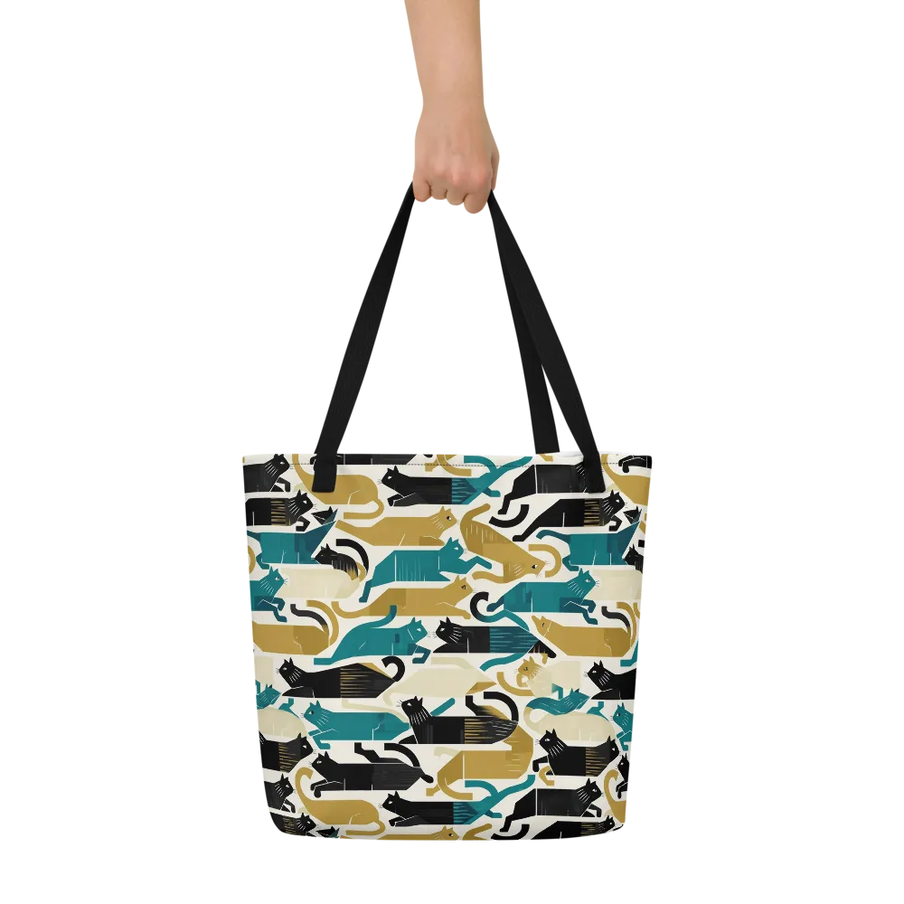 Art Deco Alley Cats on Large Tote Bag W/ Pocket — Front